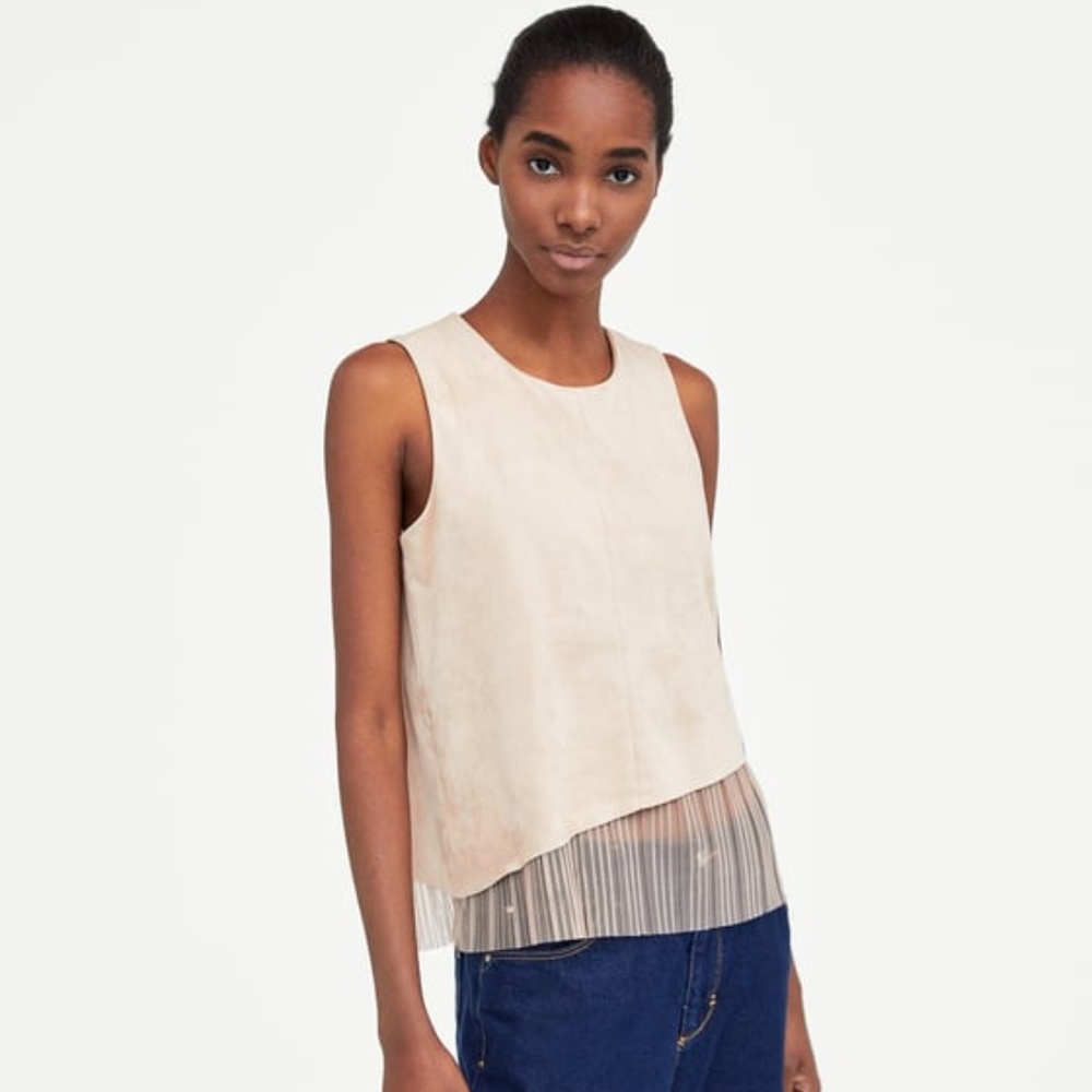 CONTRASTING FAUX SUEDE TOP ZARA